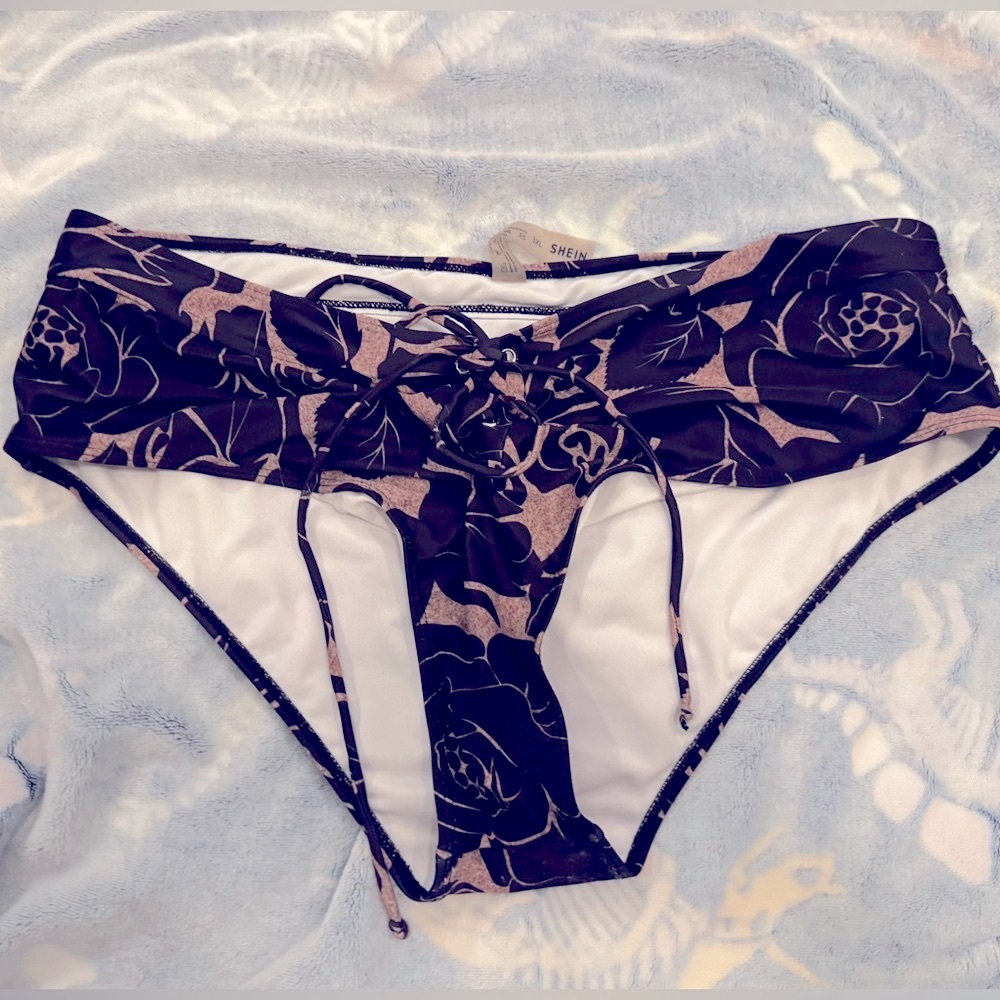 SHEIN Black and Brown Lace-Up Bikini Bottom size 3XL
